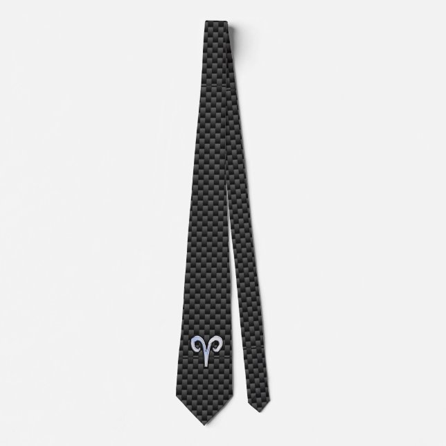 Aries Zodiac Sign on Charcoal Carbon Fiber Print Tie (Front)