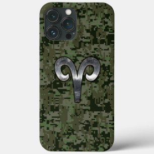 Aries Zodiac Sign on Green Camo iPhone 13 Pro Max Case