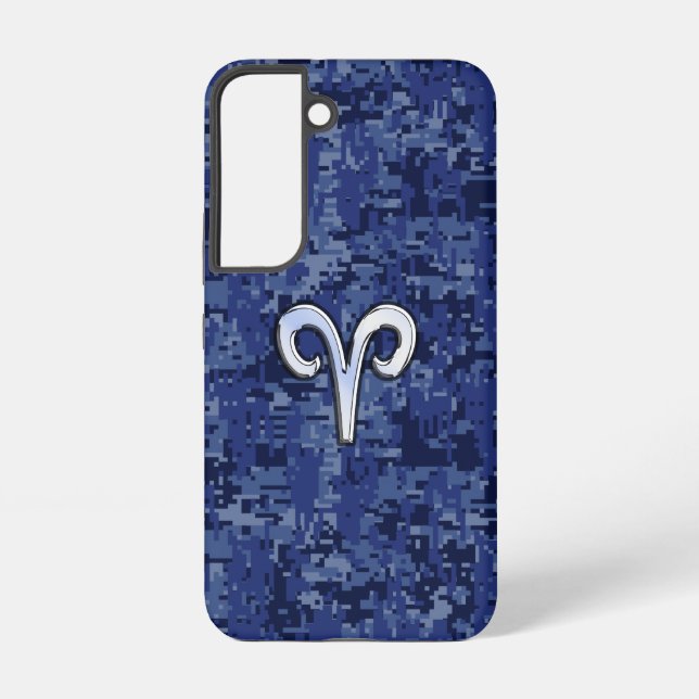 Aries Zodiac Sign on Navy Blue Camo Samsung Galaxy Case (Back)