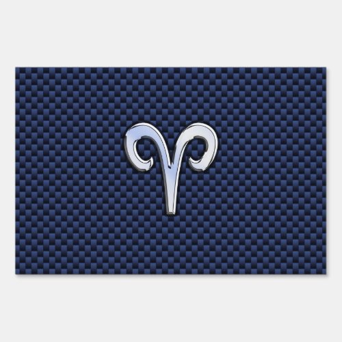 Aries Zodiac Sign on Navy Blue Carbon Fiber Print