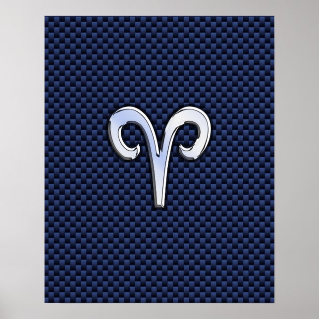 Aries Zodiac Sign on Navy Blue Carbon Fiber Print (Front)