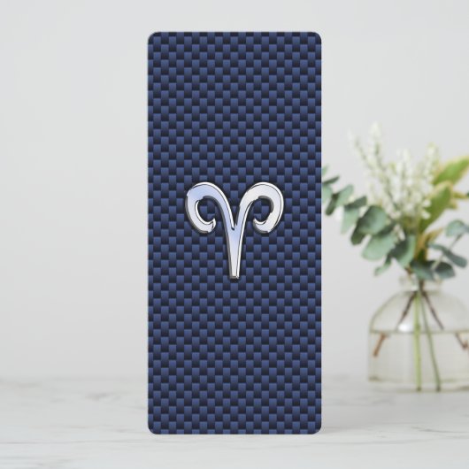 Aries Zodiac Sign on Navy Blue Carbon Fiber Print (Standing Front)