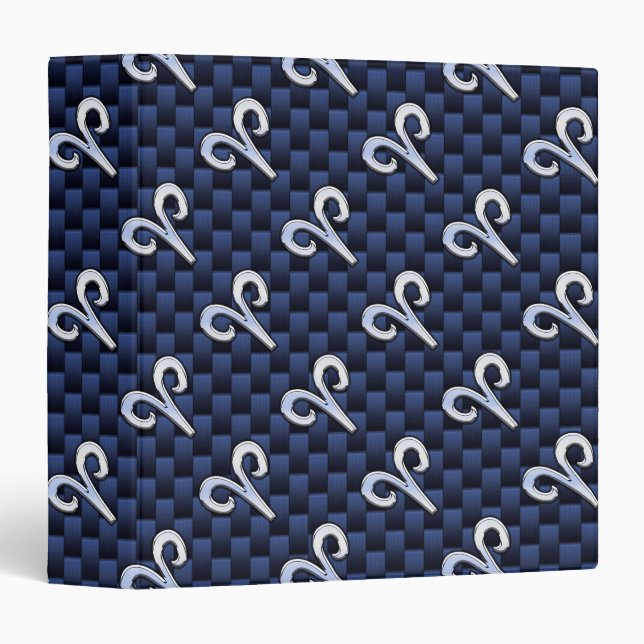 Aries Zodiac Sign on Navy Blue Carbon Fiber Print Binder (Front/Spine)