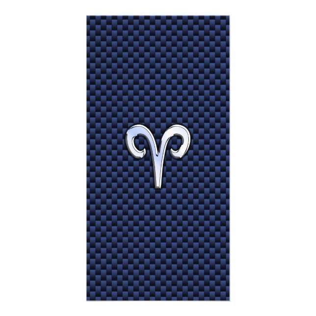 Aries Zodiac Sign on Navy Blue Carbon Fiber Print Card (Front)