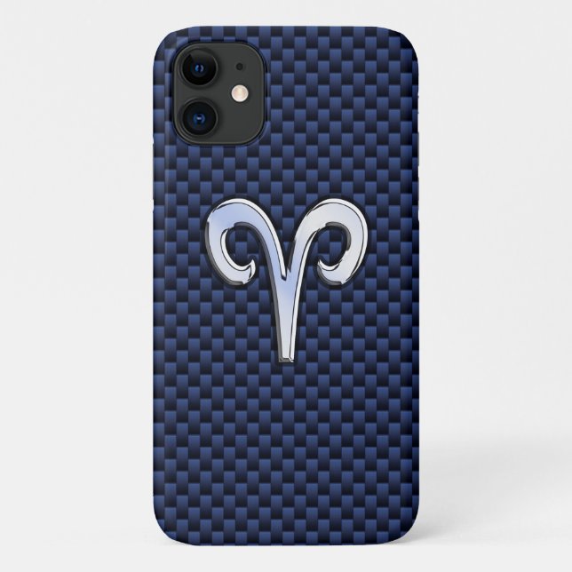 Aries Zodiac Sign on Navy Blue Carbon Fiber Print Case-Mate iPhone Case (Back)