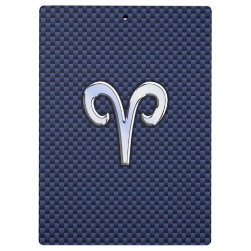 Aries Zodiac Sign on Navy Blue Carbon Fiber Print Clipboard