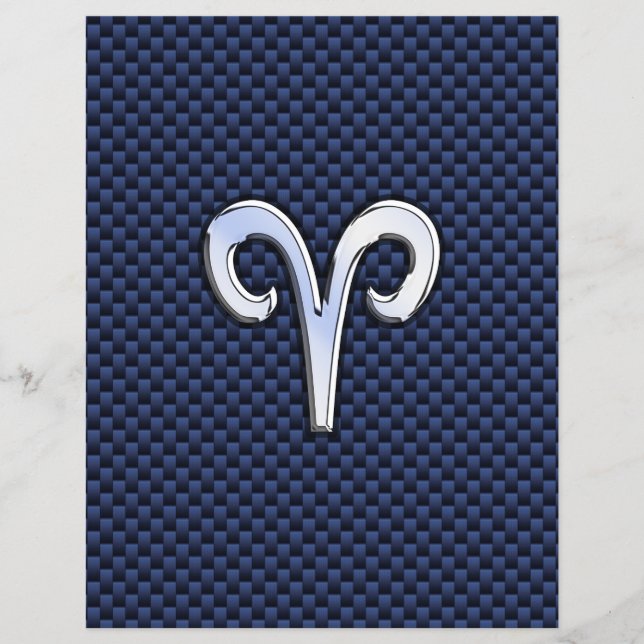 Aries Zodiac Sign on Navy Blue Carbon Fiber Print Flyer (Front)
