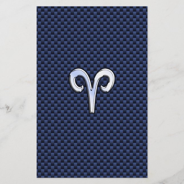 Aries Zodiac Sign on Navy Blue Carbon Fiber Print Flyer (Front)
