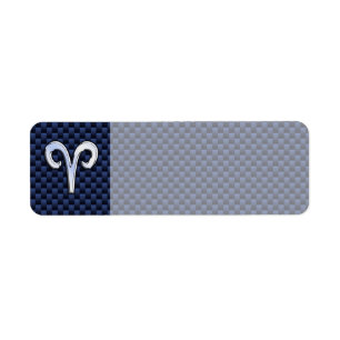 Aries Zodiac Sign on Navy Blue Carbon Fiber Print Label