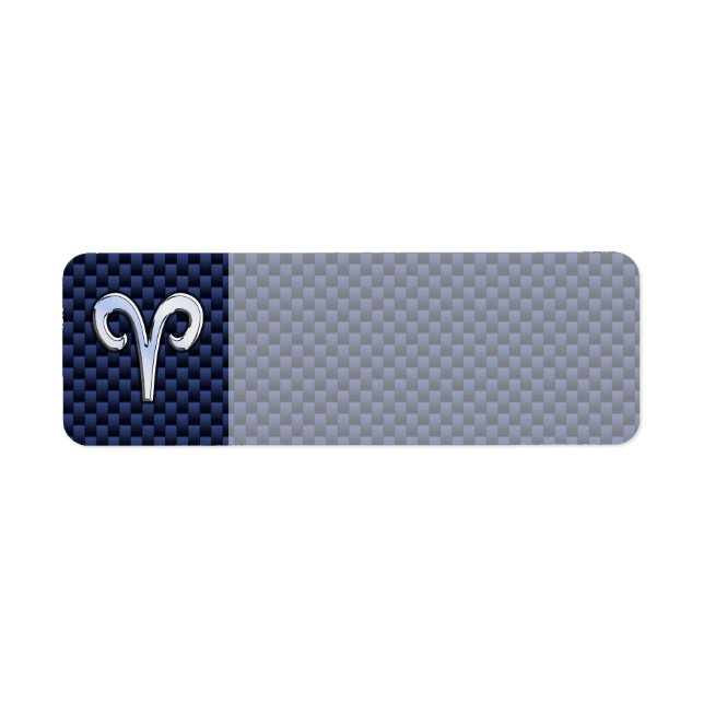 Aries Zodiac Sign on Navy Blue Carbon Fiber Print Label (Front)