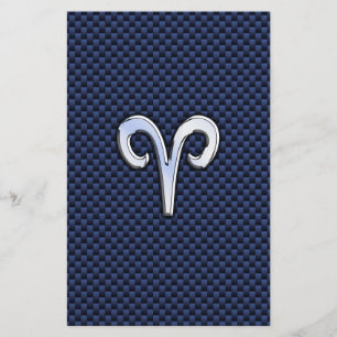 Aries Zodiac Sign on Navy Blue Carbon Fiber Print Stationery