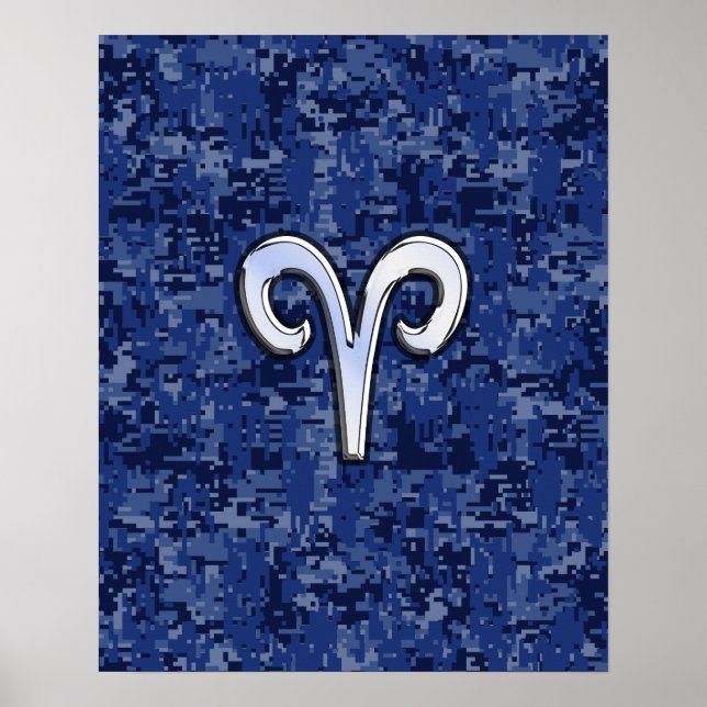 Aries Zodiac Sign on Navy Blue Digital Camo (Front)