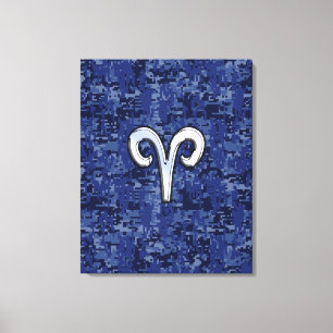 Aries Zodiac Sign on Navy Blue Digital Camo