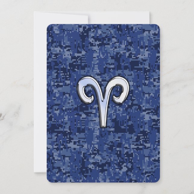 Aries Zodiac Sign on Navy Blue Digital Camo (Front)