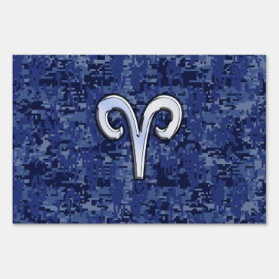 Aries Zodiac Sign on Navy Blue Digital Camo Decor