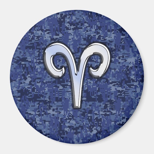 Aries Zodiac Sign on Navy Blue Digital Camo Magnet (Front)