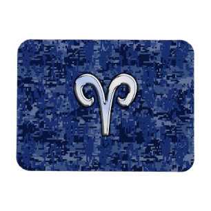 Aries Zodiac Sign on Navy Blue Digital Camo Magnet