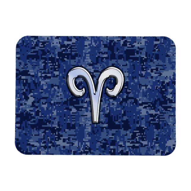 Aries Zodiac Sign on Navy Blue Digital Camo Magnet (Horizontal)