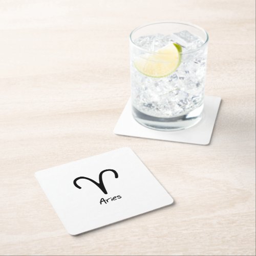 Aries Zodiac Sign on White Background Square Paper Coaster