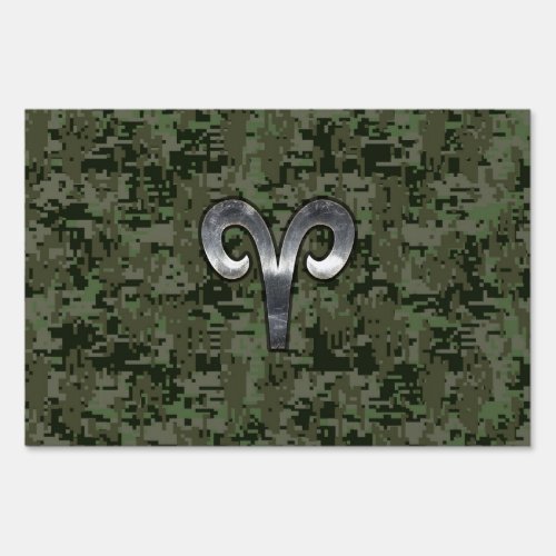 Aries Zodiac Sign on Woodland Green Digital Camo