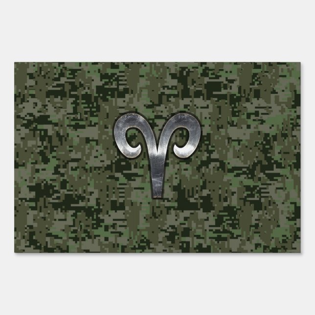 Aries Zodiac Sign on Woodland Green Digital Camo (Front)