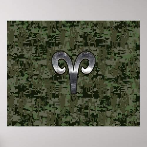 Aries Zodiac Sign on Woodland Green Digital Camo