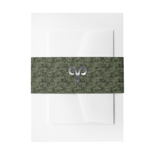 Aries Zodiac Sign on Woodland Green Digital Camo Invitation Belly Band