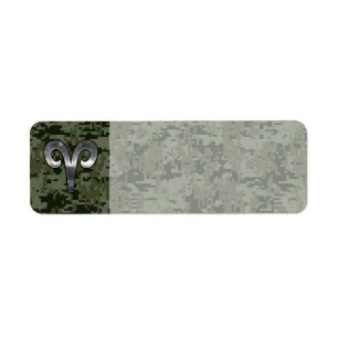 Aries Zodiac Sign on Woodland Green Digital Camo Label
