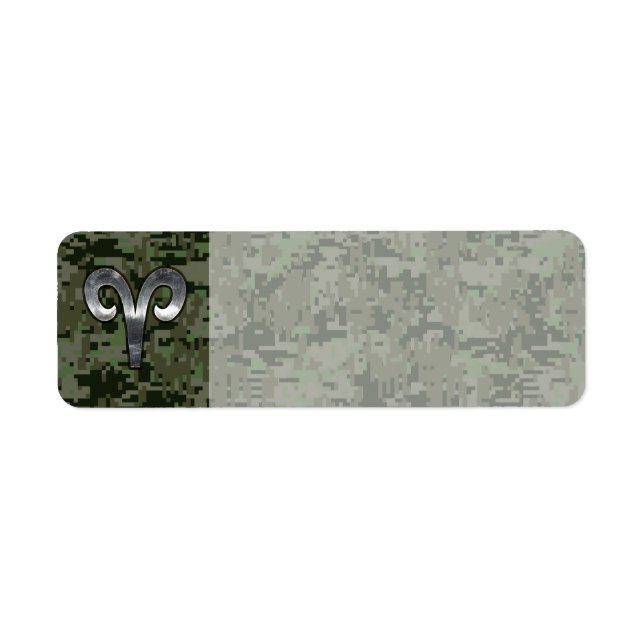 Aries Zodiac Sign on Woodland Green Digital Camo Label (Front)