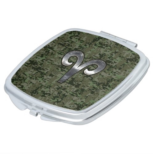 Aries Zodiac Sign on Woodland Style Digital Camo Makeup Mirror