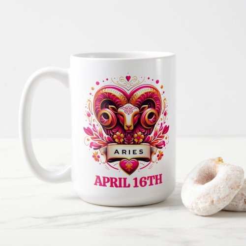 Aries Zodiac Sign Pink and Orange Ram Birthday Coffee Mug