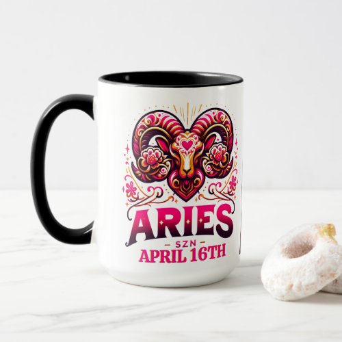 Aries Zodiac Sign Pink and Orange Ram Birthday Mug
