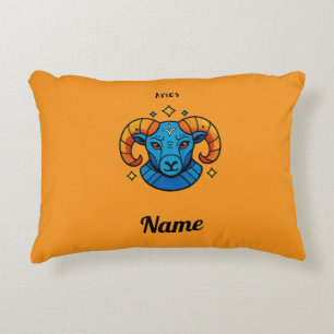 Aries Zodiac Sign Pop Art Retro Ram Illustration Accent Pillow