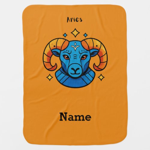 Aries Zodiac Sign Pop Art Retro Ram Illustration Baby Blanket