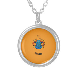 Aries Zodiac Sign Pop Art Retro Ram Illustration Silver Plated Necklace