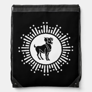 Aries Zodiac Sign Ram Cosmic Starburst Design Drawstring Bag