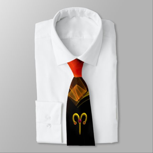 ARIES ZODIAC SIGNRED ORANGE FRACTAL WAVESSWIRLS NECK TIE