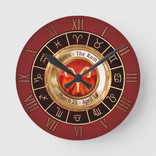 Aries Zodiac Sign Round Clock