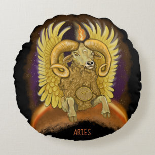 Aries Zodiac Sign Round Pillow