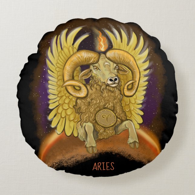 Aries Zodiac Sign Round Pillow (Front)