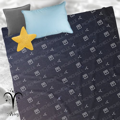 Aries Zodiac Sign Starry Night Sky Repeating Name  Fleece Blanket