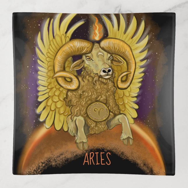 Aries Zodiac Sign Trinket Tray (Front)