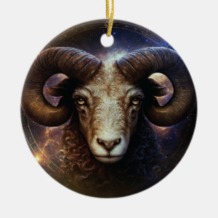 Aries Zodiac Sign Watercolor Design Ceramic Ornament