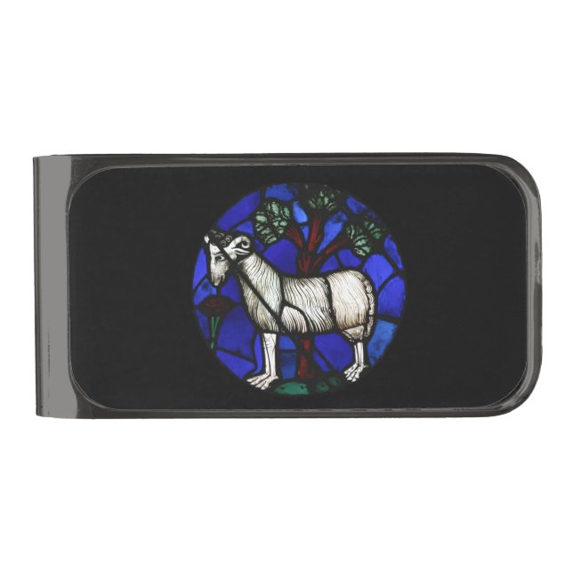 Aries Zodiac Stained Glass Notre-Dame de Paris MC Gunmetal Finish Money Clip (Front)