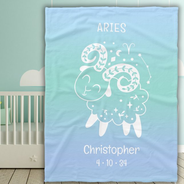 Aries Zodiac Star Name Birthdate Blue Baby Fleece Blanket (Creator Uploaded)
