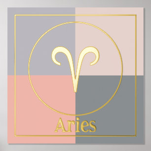 Aries Zodiac Star Sign Gray Pink Gold