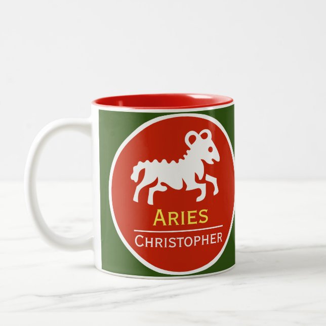 Aries Zodiac Star Sign with Owner's Name Two-Tone Coffee Mug (Left)