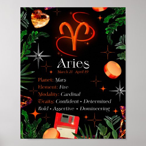 Aries Zodiac Star Sign Y2K Black Poster