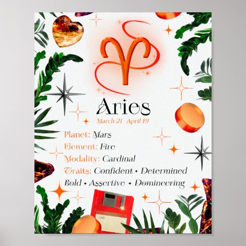 Aries Zodiac Star Sign Y2K White 45 Poster