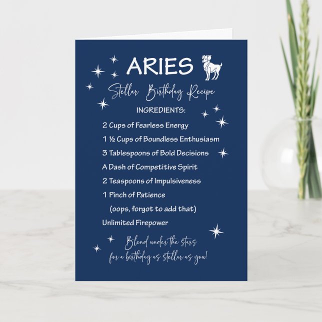 Aries Zodiac Stellar Birthday Recipe Card (Front)